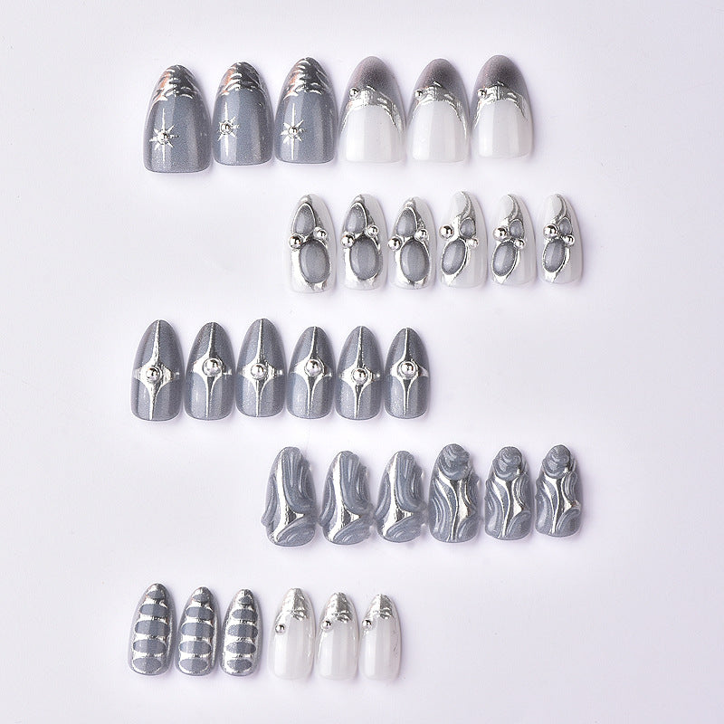 Embossed Texture & Star Press-On Nails – side angle