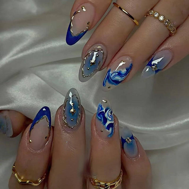Wave Texture & French Tip French Nails, Medium Almond, 24 Pieces – front view