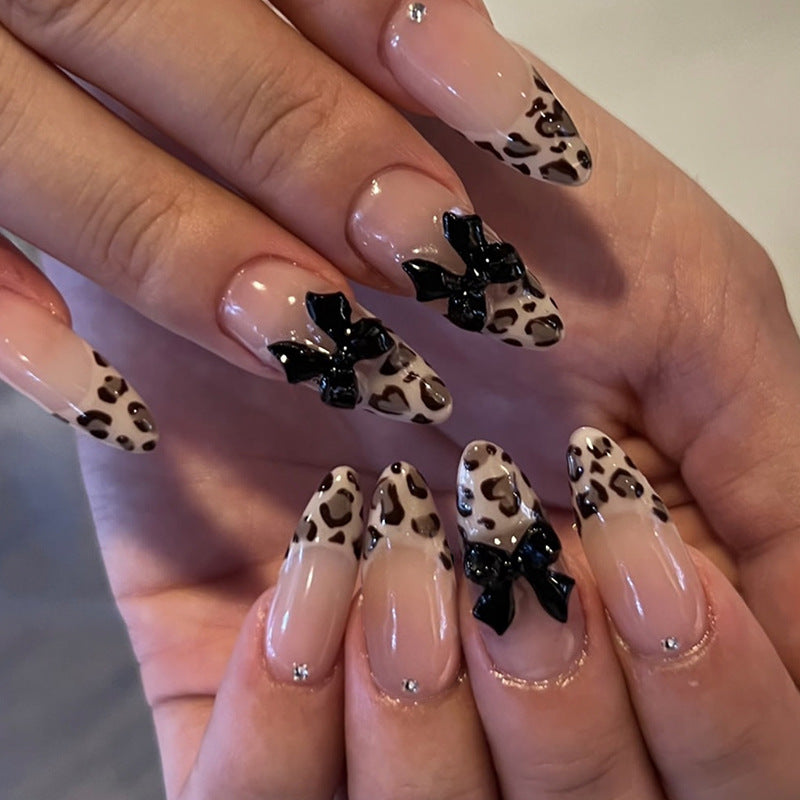 Leopard Print French Press-On Nails, Almond – front view