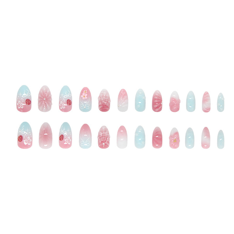 Corrugated Texture & Bowknot Press-On Nails, Medium Almond – full set laid out