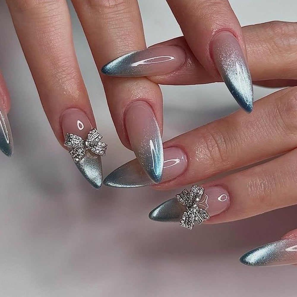 Bowknot & Glitter Press-On Nails – front view