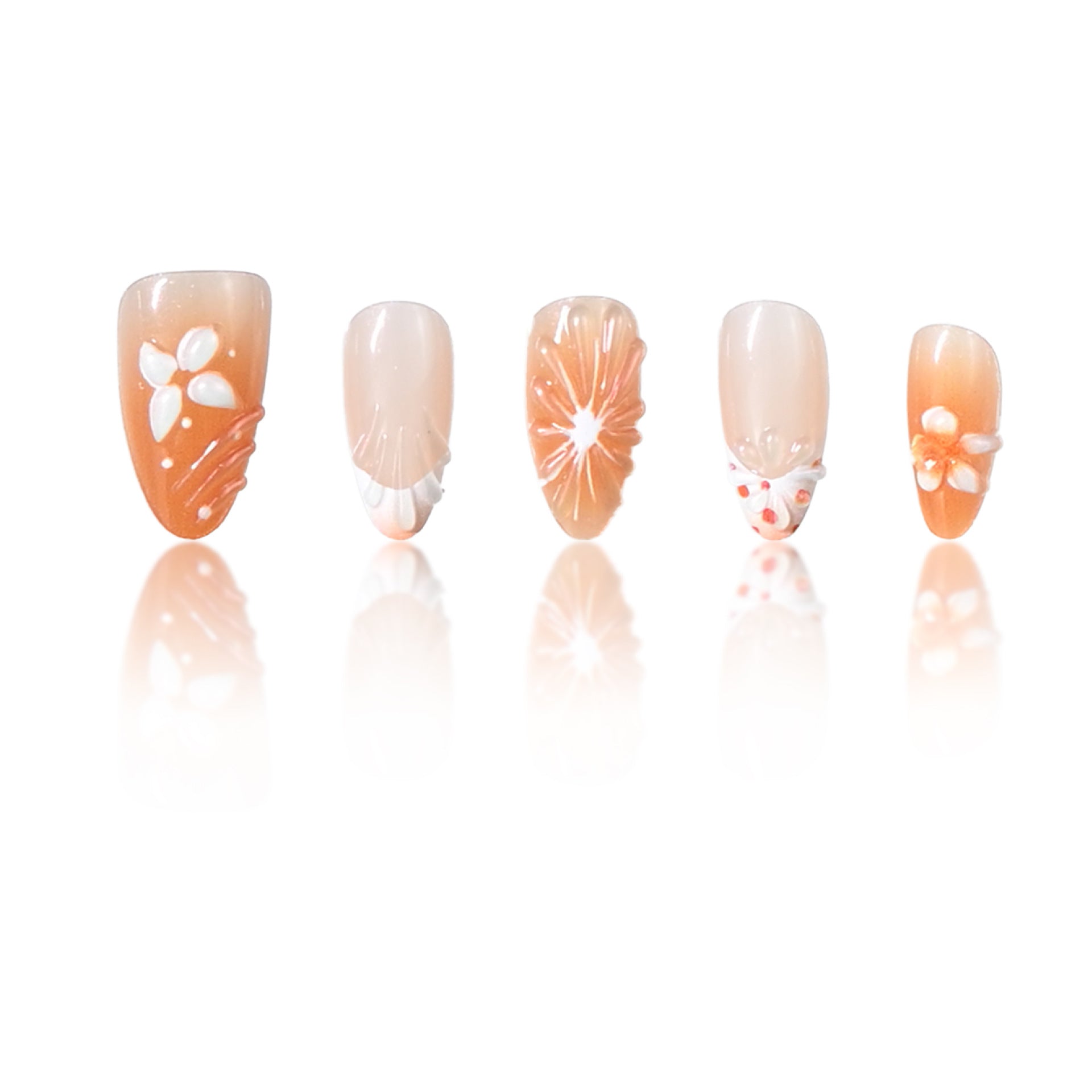 Medium Almond Ombre Gradient & Shell Press-On Nail Set (24 Pieces) – side angle