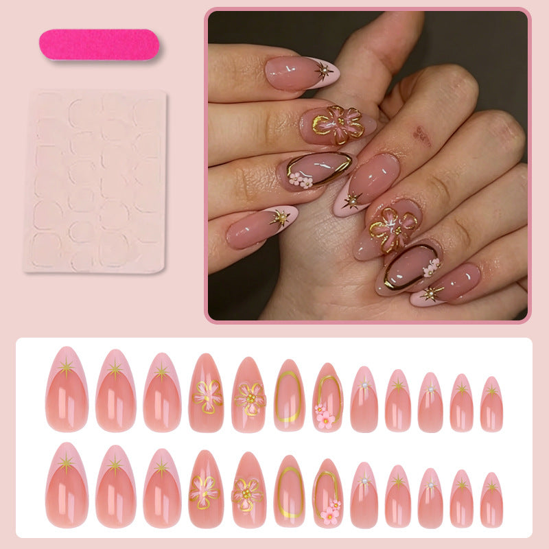 3D Flower & Floral French Nails, 24 Pieces – close-up detail