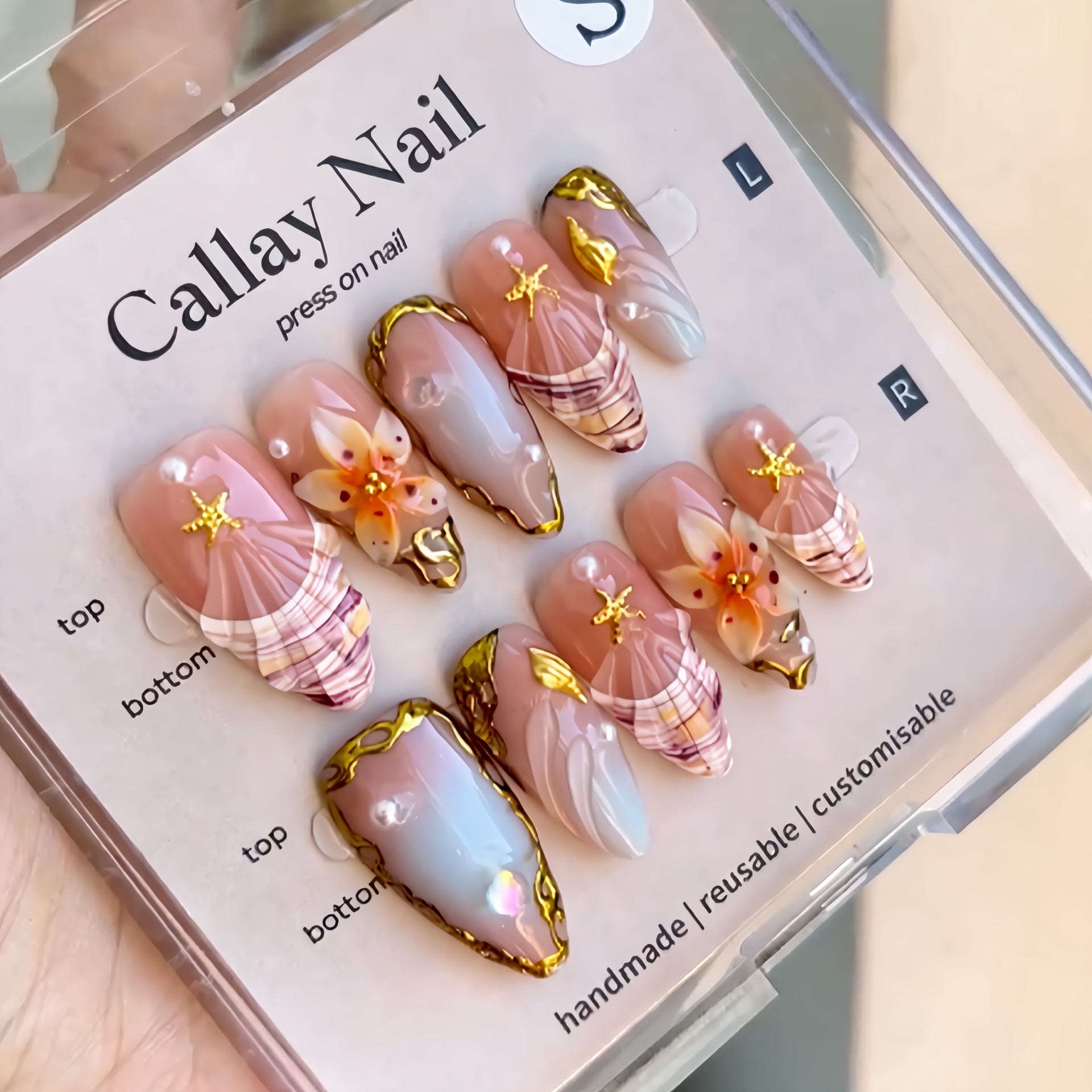 Ombre Gradient & Floral Press-On Nail Set (30 Pieces) – front view