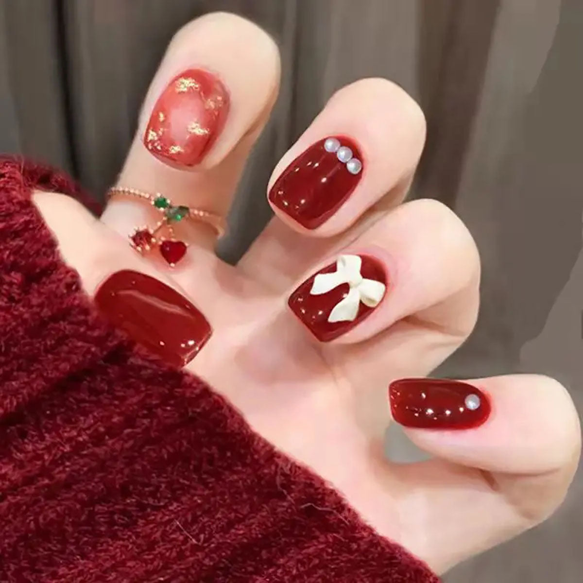 Ombre Gradient & Pearl Detail Press-On Nails – front view