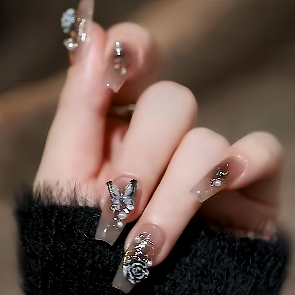 Crystal & Butterfly Press-On Nail Set (24 Pieces) – front view