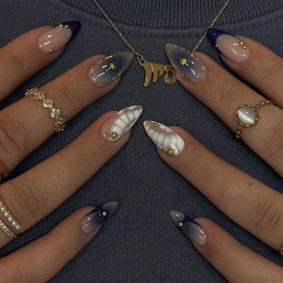French Tip & Star Ombre Press-On Nails – front view