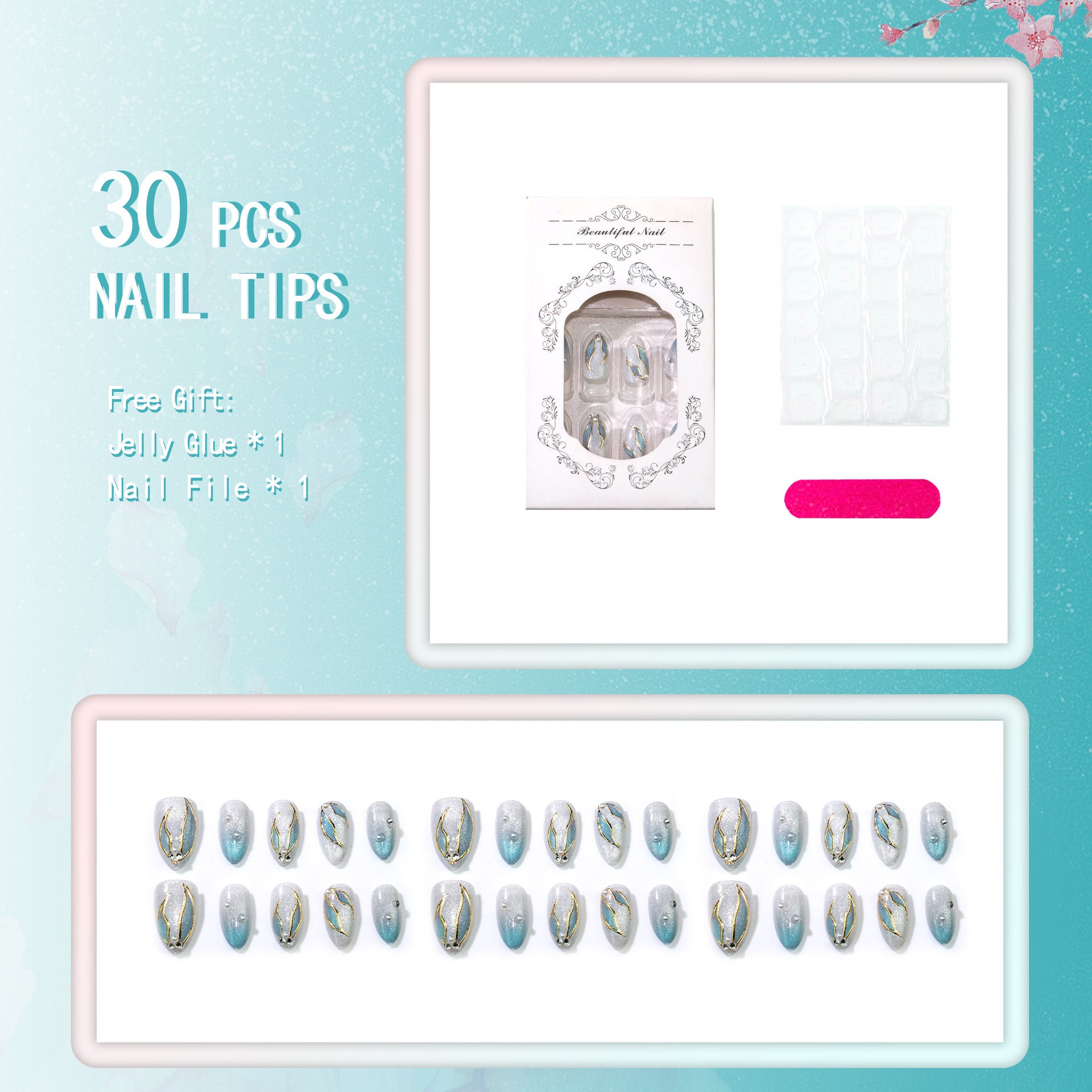 Gold-Plated & Cat Eye Nails, 30 Pieces on hand