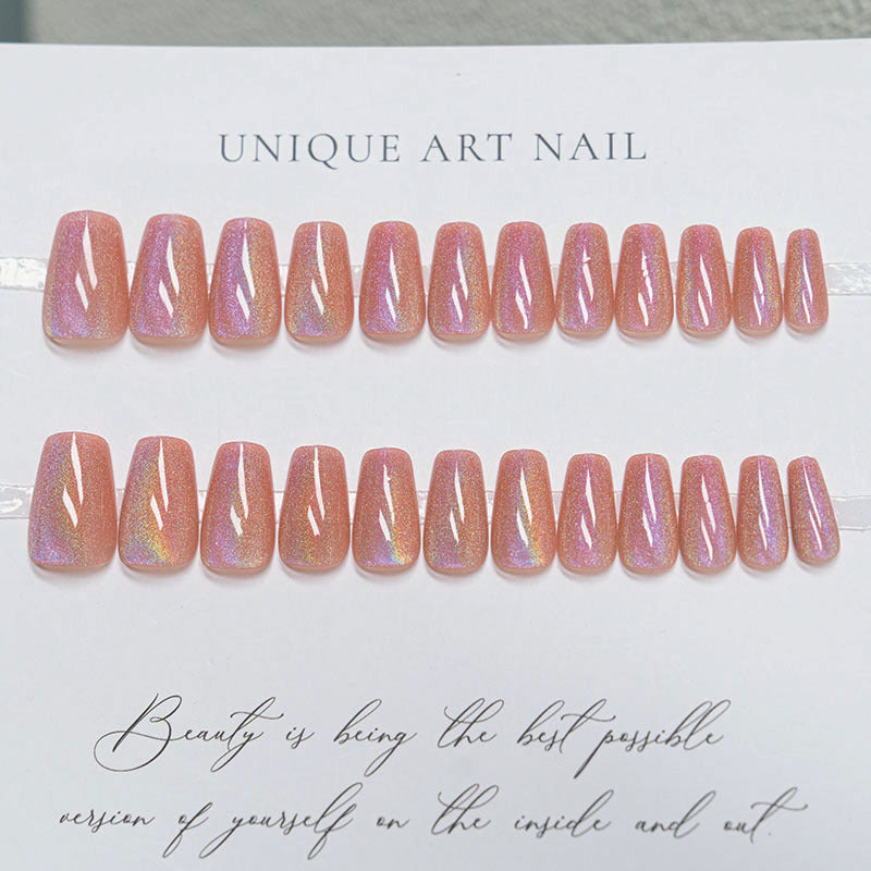 Rainbow & Cat Eye Press-On Nails, Short Square – side angle