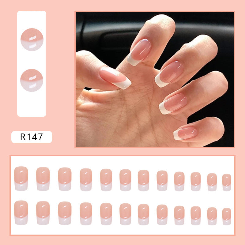 Classic French Tip Press-On Nails, Medium Square, 24-Piece Set – close-up detail