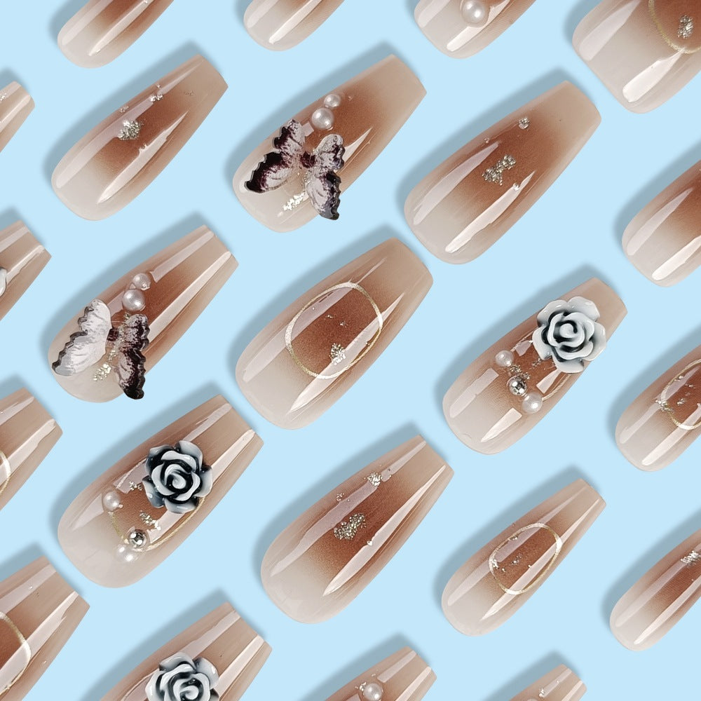 Crystal & Butterfly Press-On Nail Set (24 Pieces) on hand