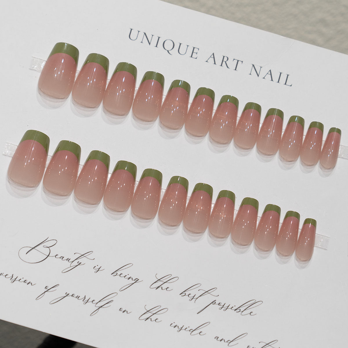 Peach & French Tip Press-On Nail Set (24 Pieces) – side angle