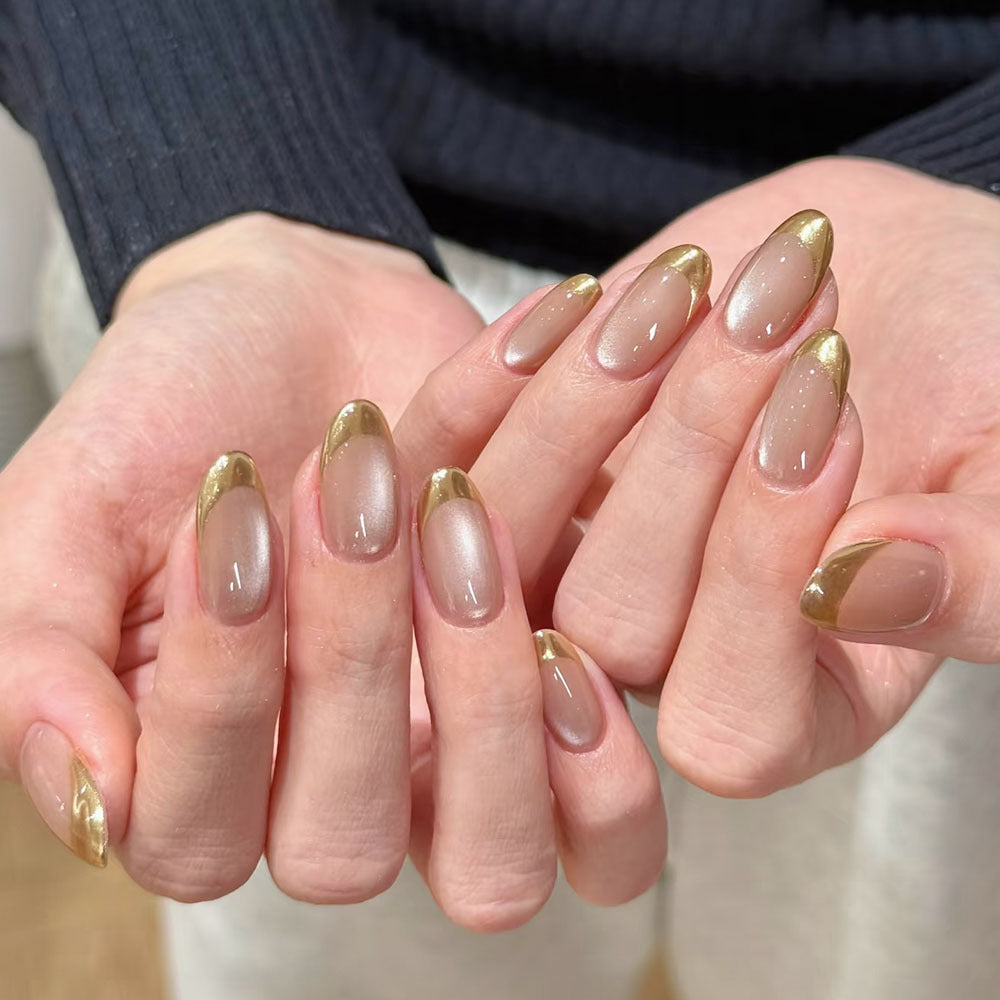 Gold-Plated & French Tip Press-On Nails, 30-Piece Set – front view