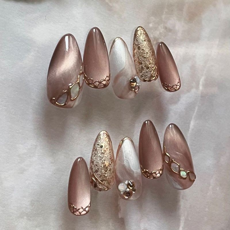 Ombre Gradient & Diamond Accent Press-On Nails, Medium Almond, 24-Piece Set – front view