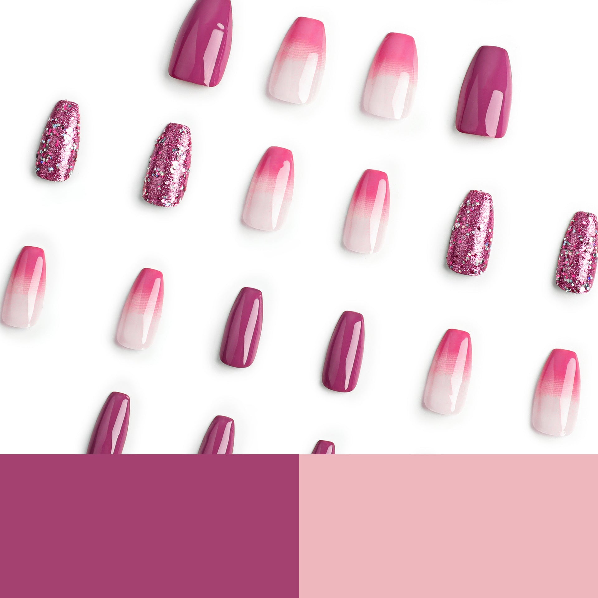 Short Ballerina Ombre Gradient & Glitter Press-On Nail Set (24 Pieces) on hand