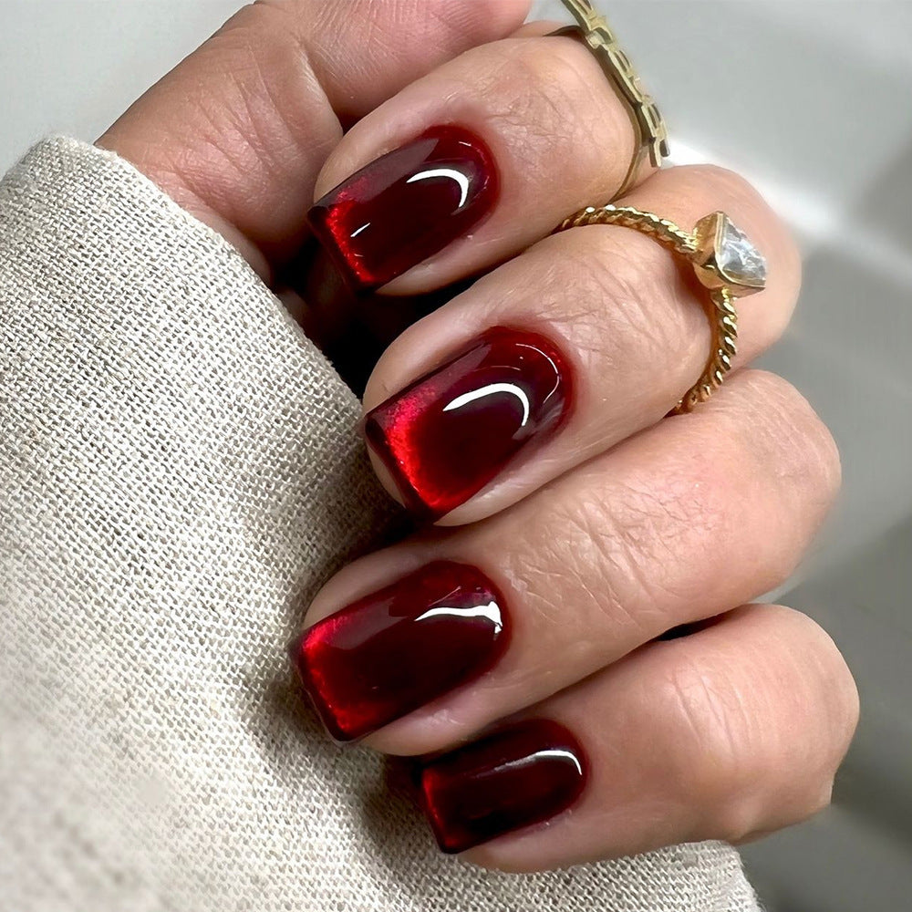 Cat Eye & Solid Color Press-On Nails, Short Square – front view