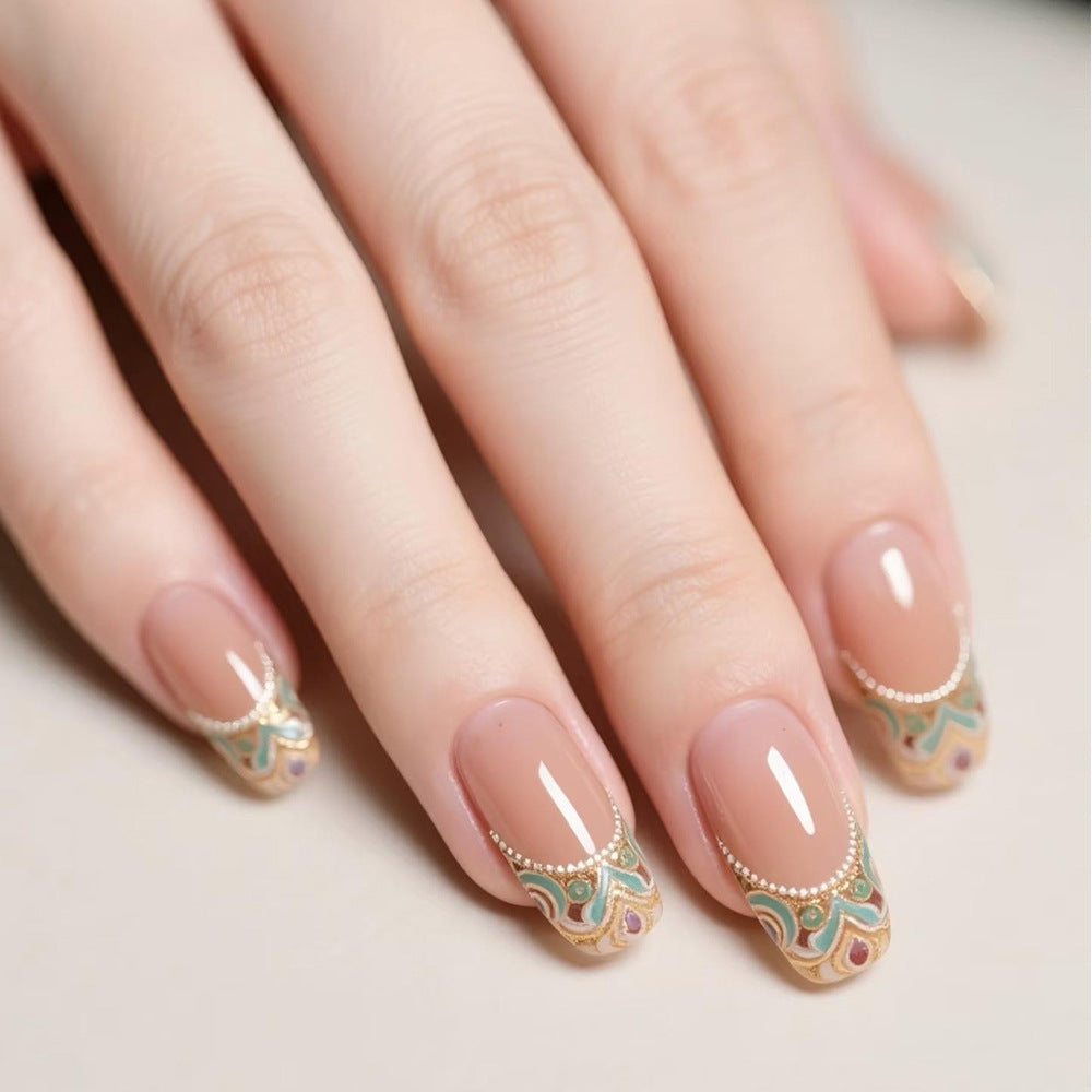 Lace & French Tip Press-On Nail Set (24 Pieces) – front view