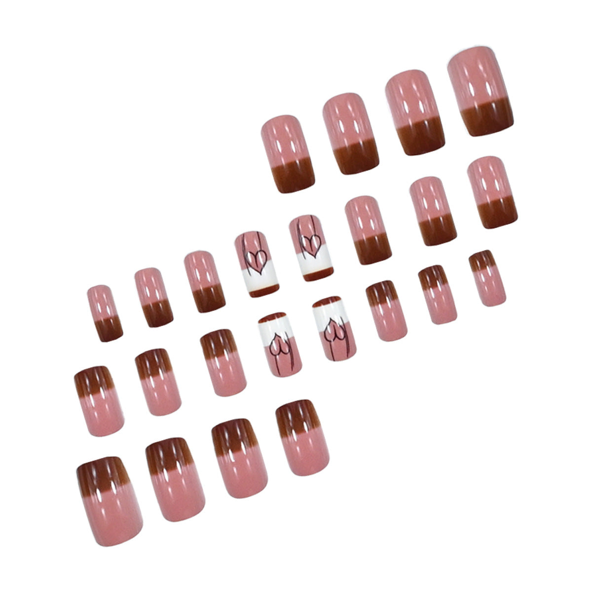 Checker Print & Heart Press-On Nails, Medium Square – close-up detail
