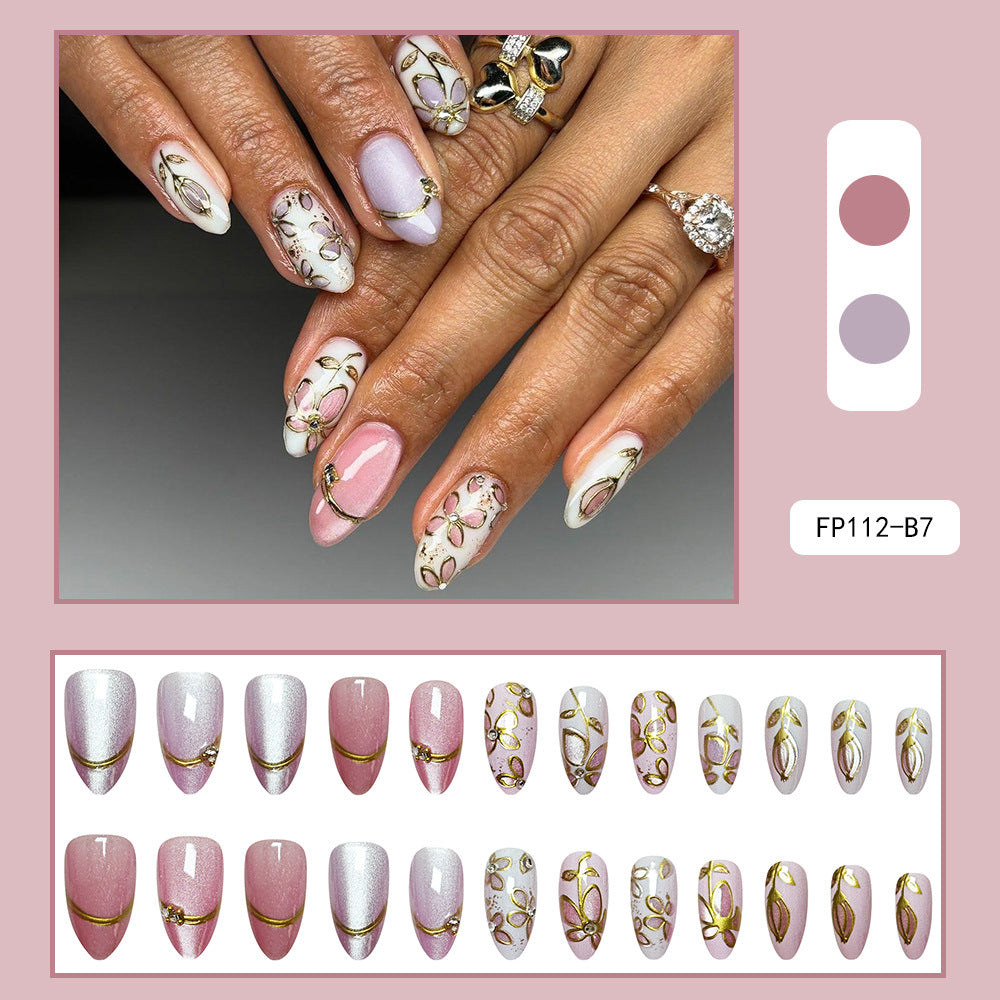 Gold-Plated & Cat Eye Press-On Nails – close-up detail