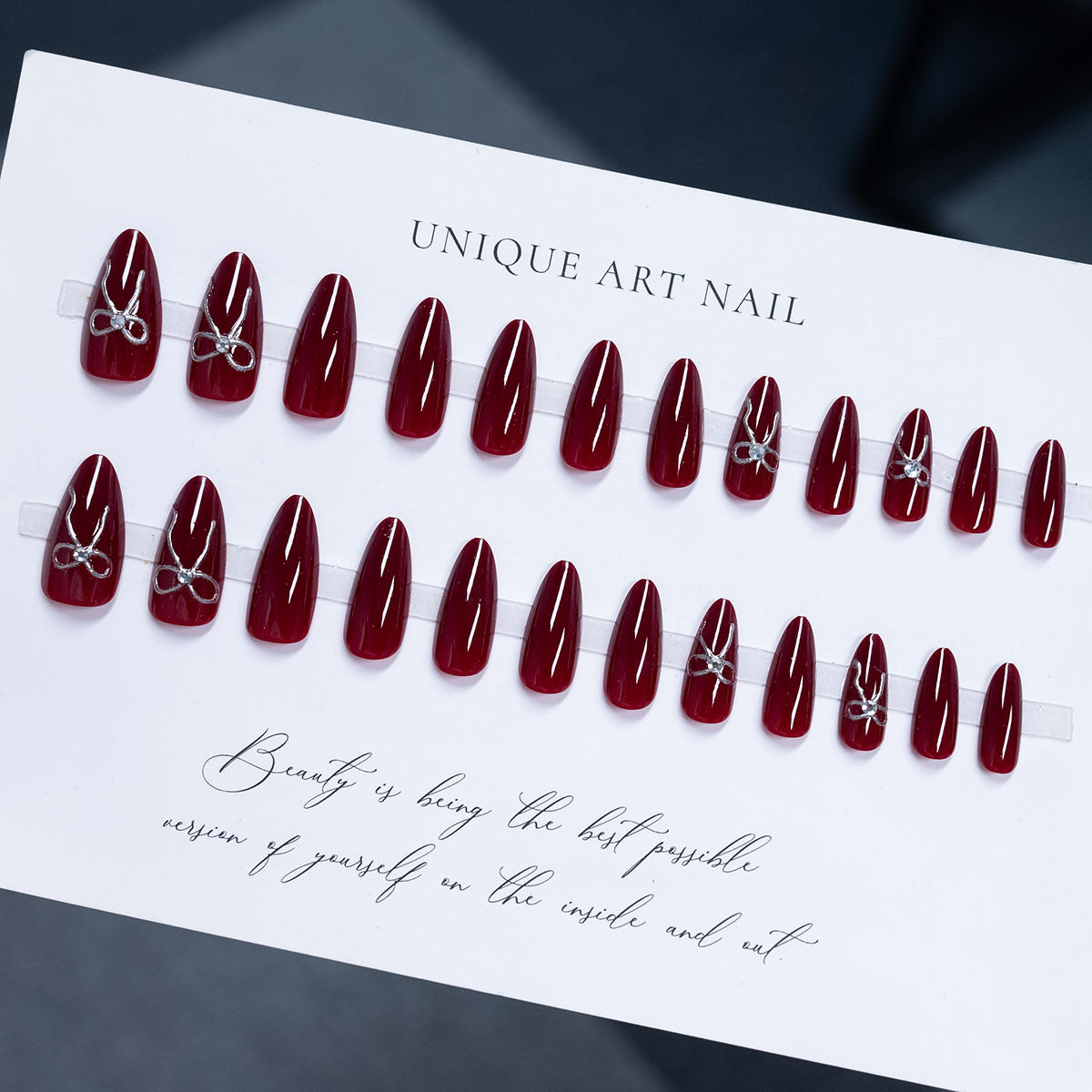 Gold-Plated & Bowknot Glitter Press-On Nails – side angle