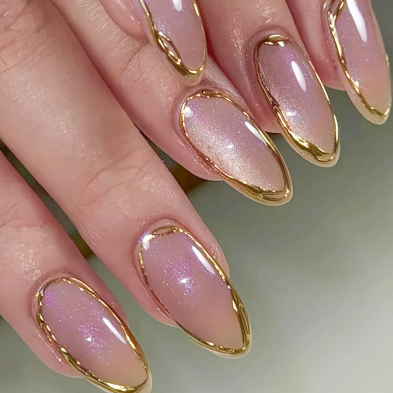 Gold-Plated & Embossed Texture Press-On Nails, 24-Piece Set – front view
