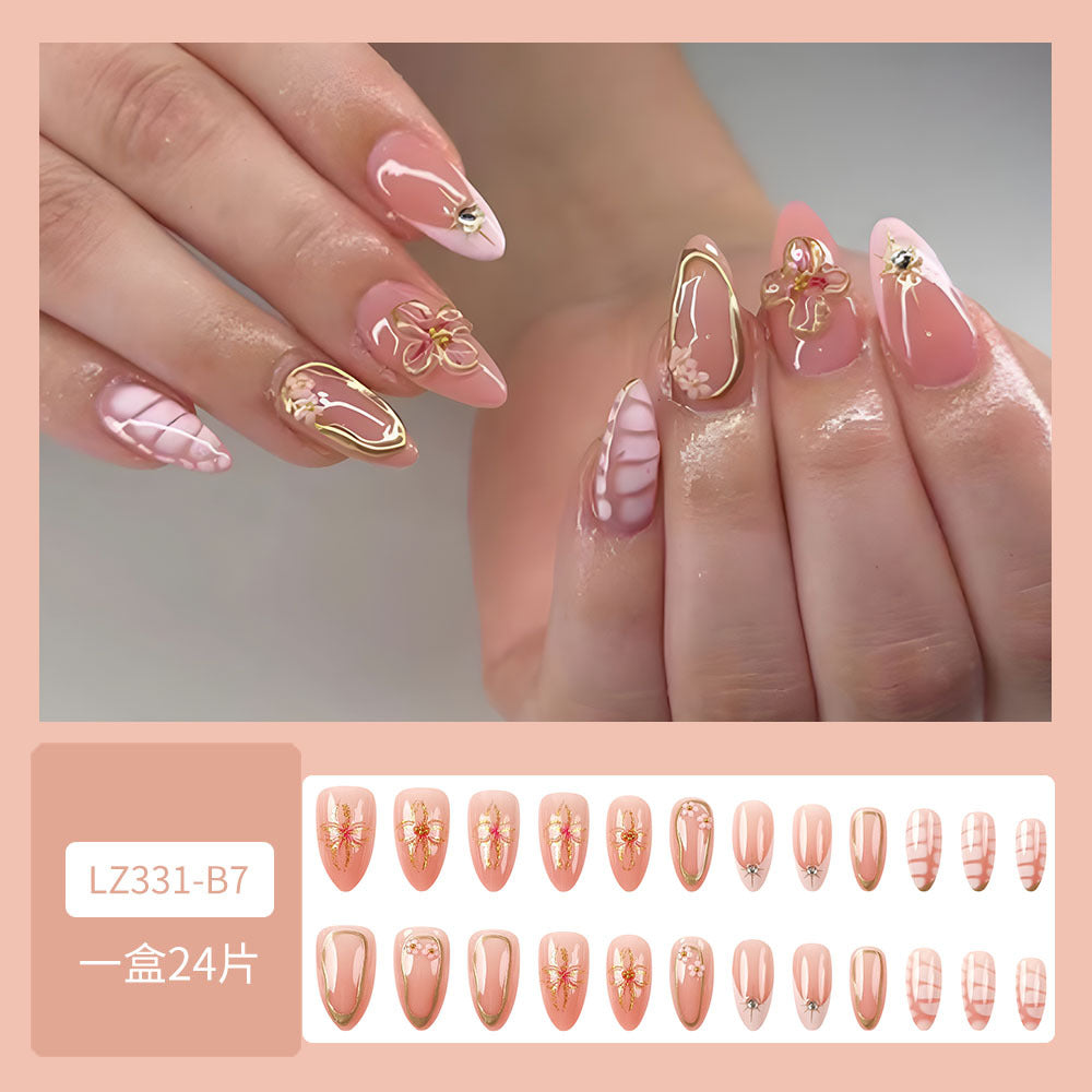 Floral Press-On Nails, Short – close-up detail
