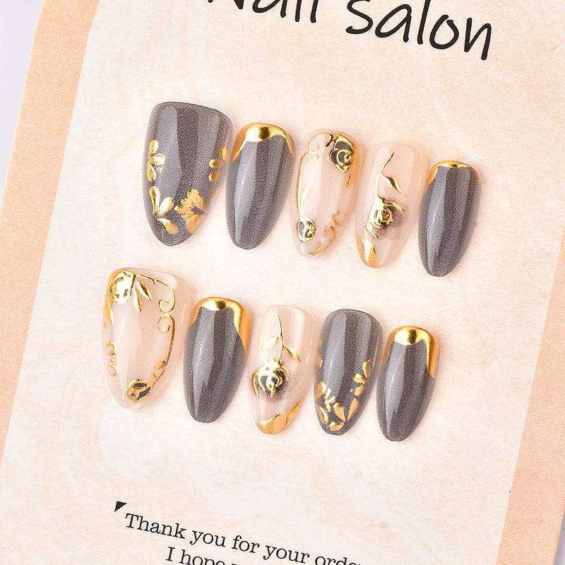 Gold-Plated & Rose Press-On Nails – side angle