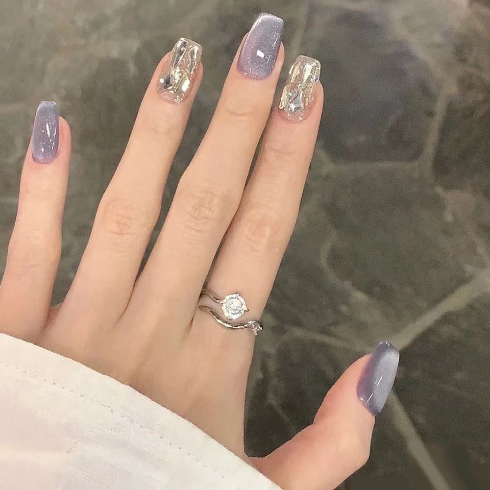 Cat Eye & Diamond Accent Press-On Nails – front view