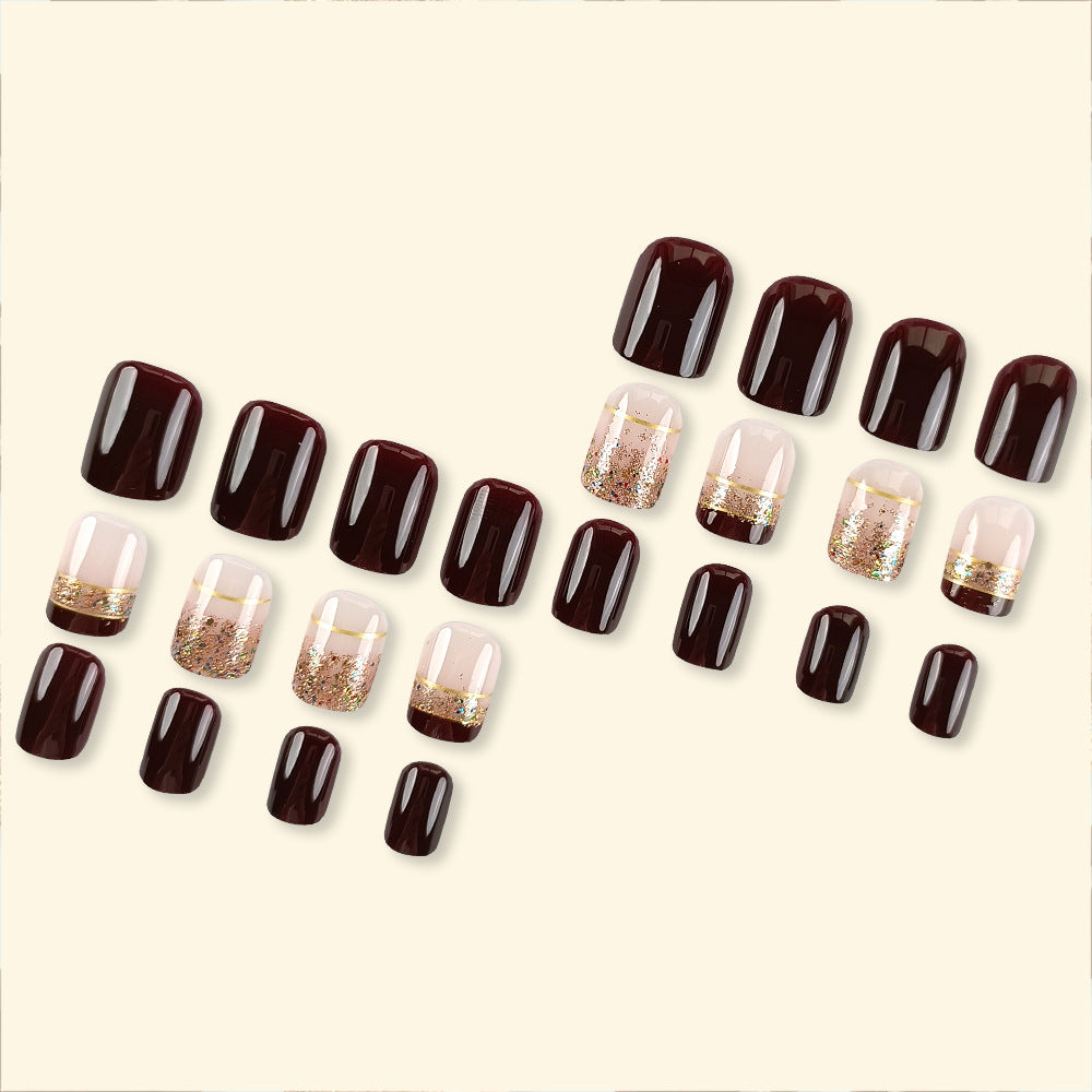 Gold Foil French Nails, 24 Pieces on hand