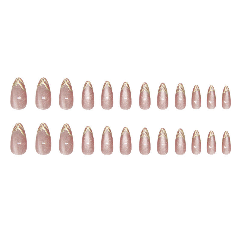 Medium Almond Cat Eye & Abstract Line Press-On Nail Set (24 Pieces) – full set laid out