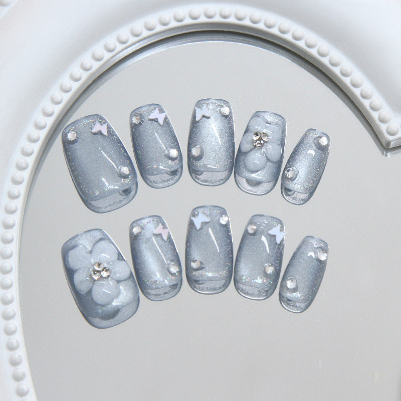 Short Cat Eye & Glitter Press-On Nail Set (30 Pieces) on hand