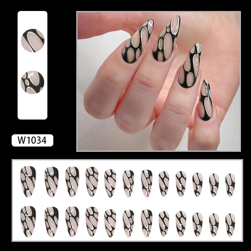 Black Tone Almond Nails, Almond, 24 Pieces – close-up detail