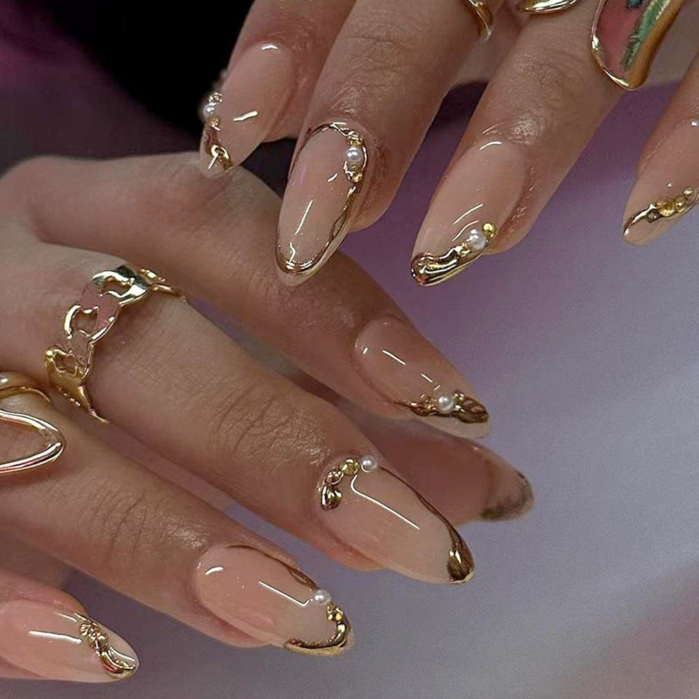 Embossed Texture & Gold-Plated Glitter Nails, 24 Pieces – front view
