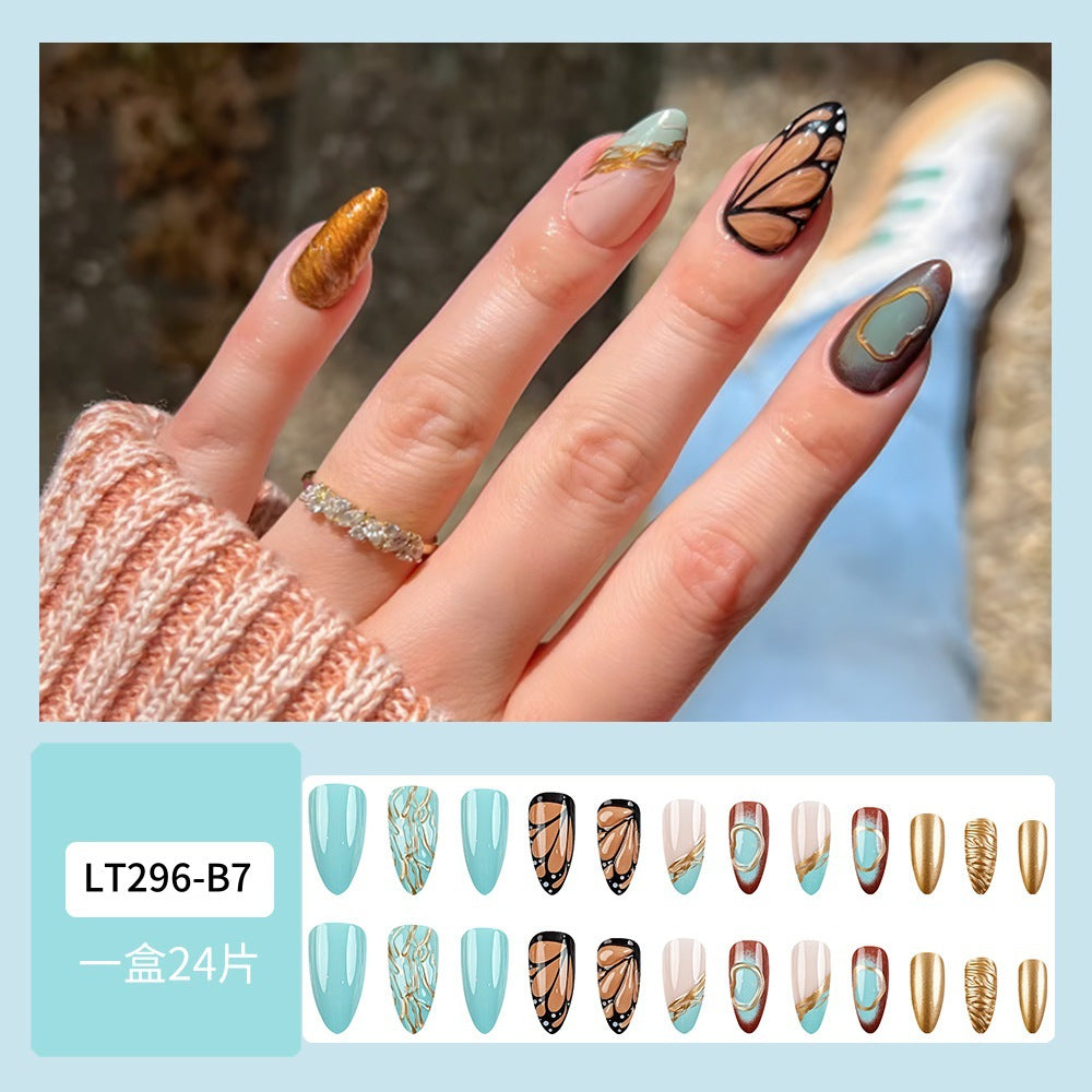 Corrugated Texture & Butterfly Press-On Nails – close-up detail
