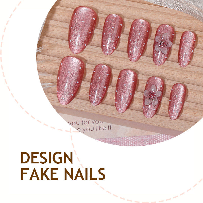 Cat Eye & Floral French Press-On Nails – side angle