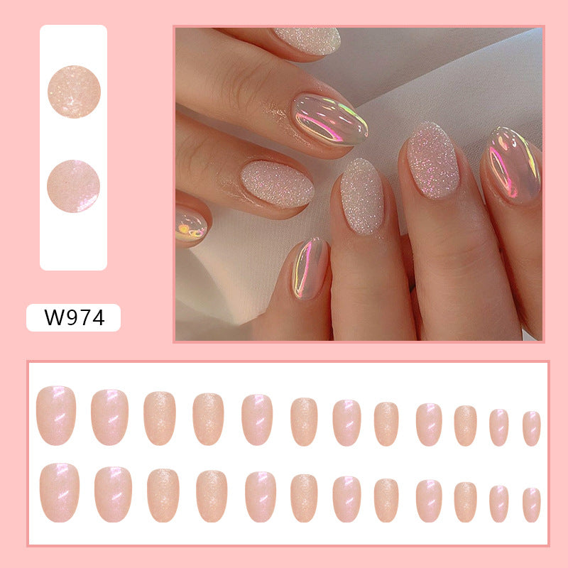 Aurora Shimmer & Glitter Press-On Nails, Oval – close-up detail