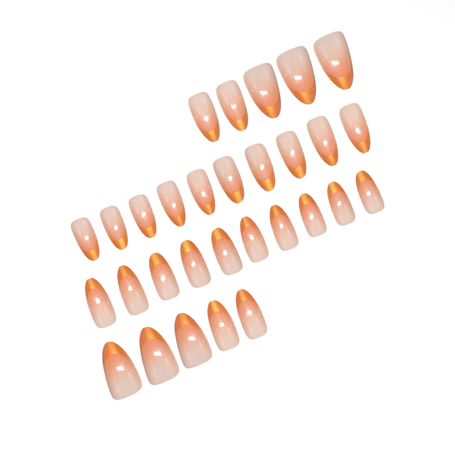French Tip & Glitter Press-On Nails, Medium Almond, 24-Piece Set – close-up detail