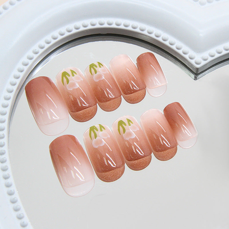 Ombre Gradient & Floral Press-On Nails, Short – side angle