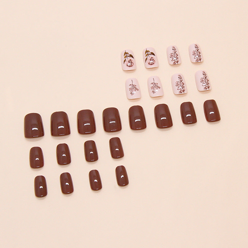 Short Square Solid Color & Rose Press-On Nail Set (24 Pieces) – side angle