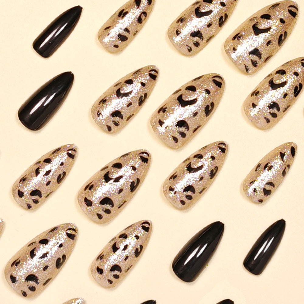 Leopard Print & Glitter Press-On Nail Set (24 Pieces) – side angle