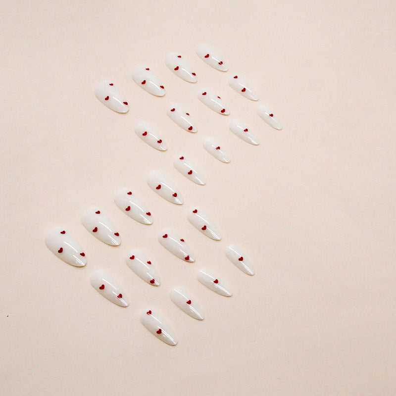 Wine Red & Heart Press-On Nails, Almond – side angle