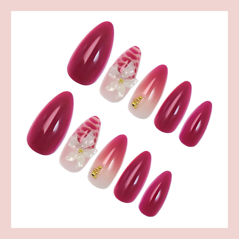 Floral & Glitter Press-On Nails, Medium Almond, 24-Piece Set – side angle