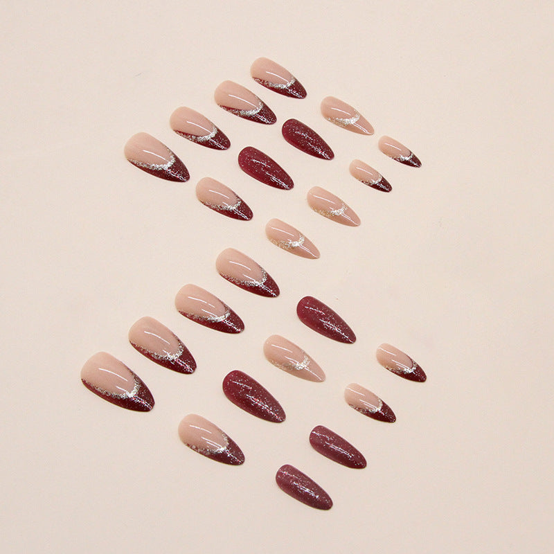 Wine Red & Glitter French Press-On Nails – side angle