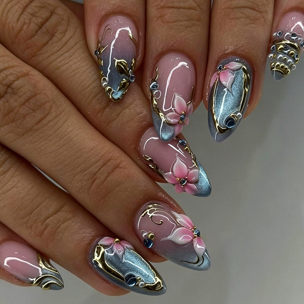 Cat Eye & Gold-Plated Press-On Nails, 30-Piece Set – front view