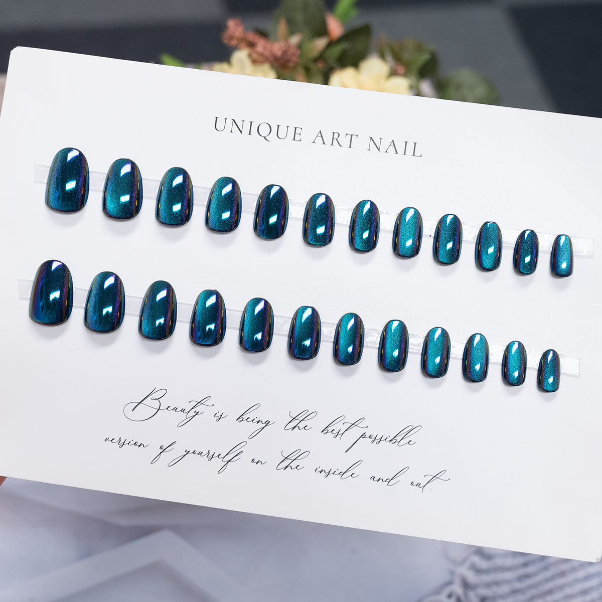 Electroplated Finish & Cat Eye Press-On Nails, Short Almond, 24-Piece Set on hand