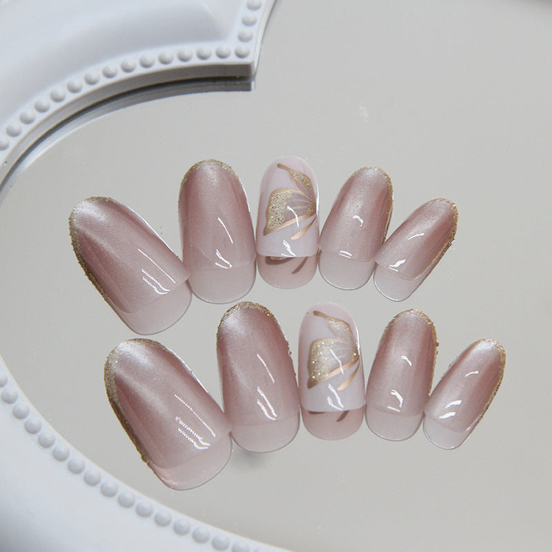 Oval Cat Eye & Butterfly Press-On Nail Set (24 Pieces) – side angle