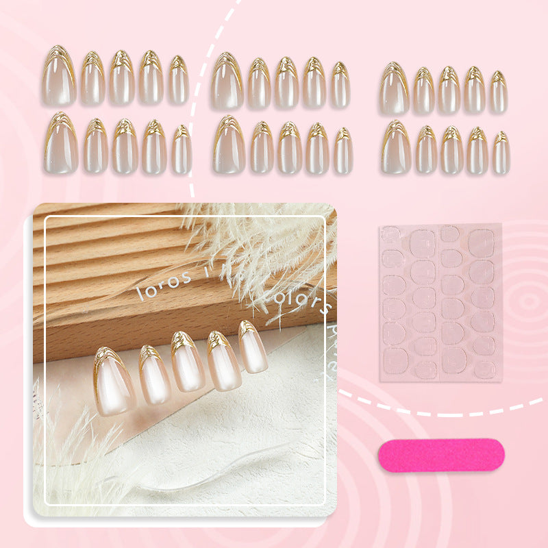 Medium Almond French Tip Press-On Nail Set (30 Pieces) – side angle