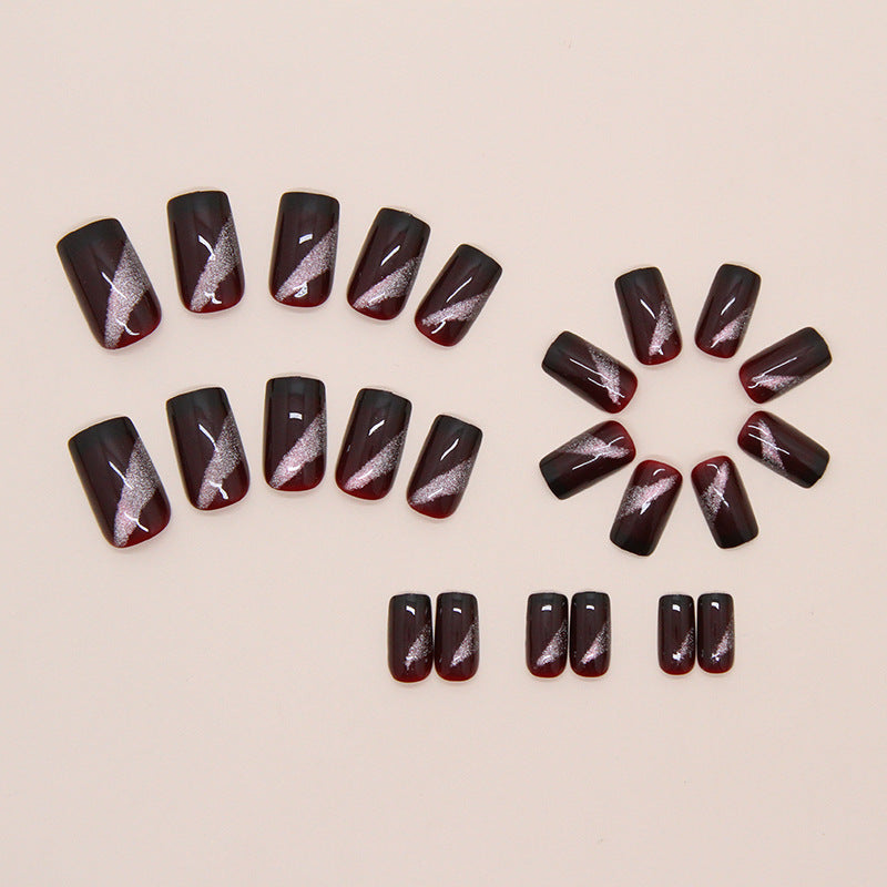 Abstract Line & Glitter Press-On Nails, Medium Square on hand