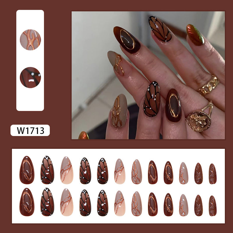 Butterfly & Corrugated Texture Gel Press-On Nails – close-up detail