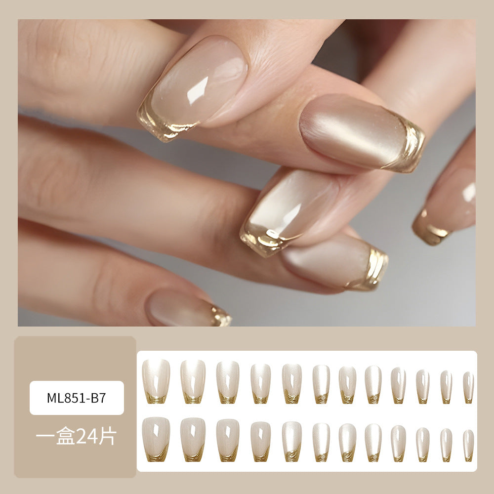 Gold-Plated & French Tip Press-On Nails, 24-Piece Set – close-up detail